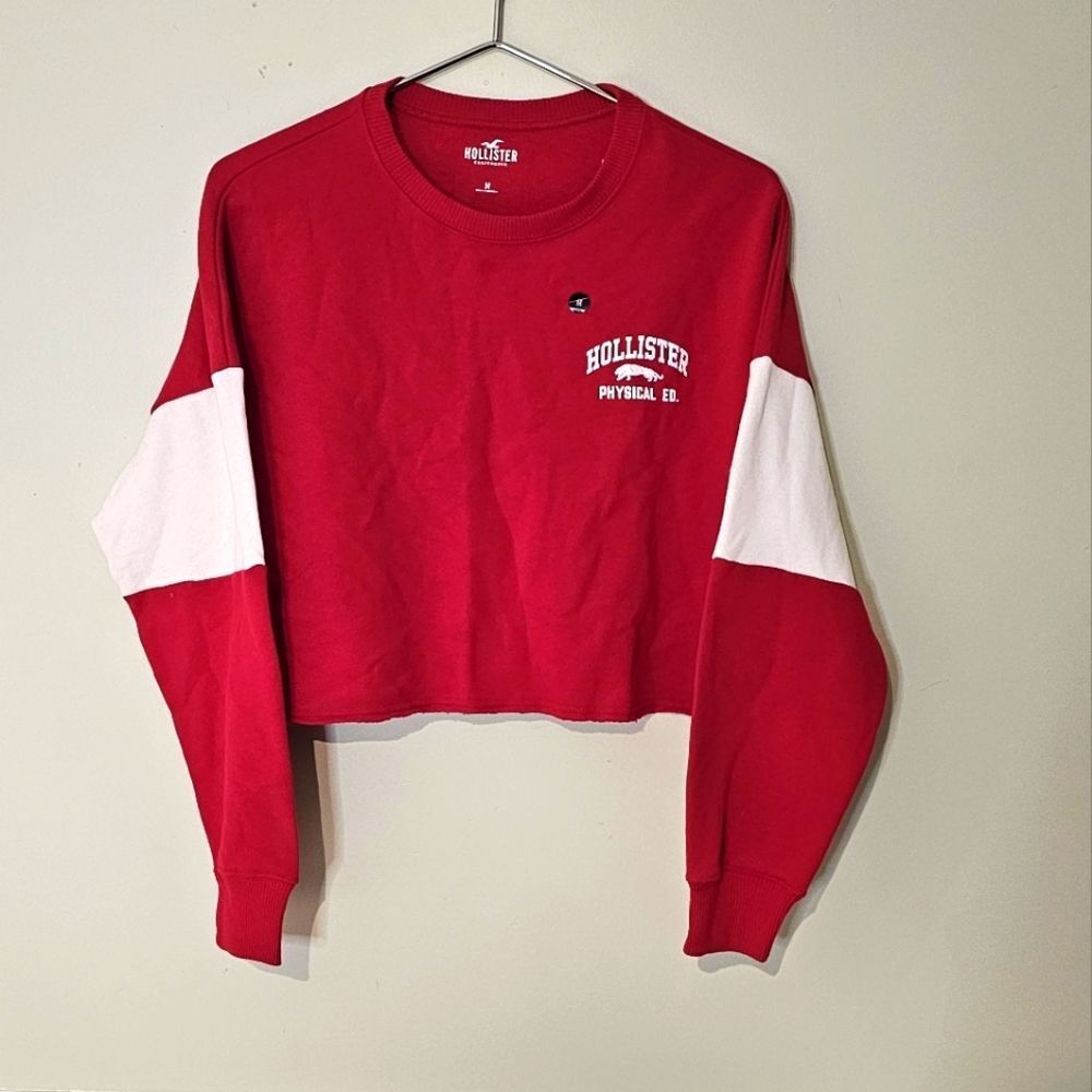 NWT: Hollister Sweatshirt Red Crop Top Long Sleeve Pullover Logo Medium